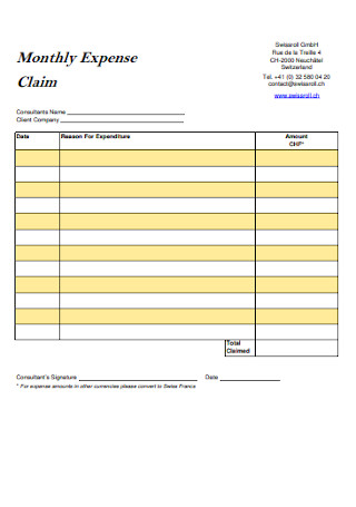Monthly Claim Expense Sheet