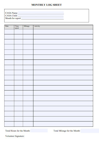 Monthly Log Sheet Template