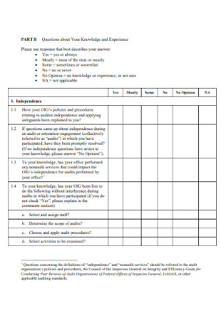 Optional Audit Staff Questionnaire