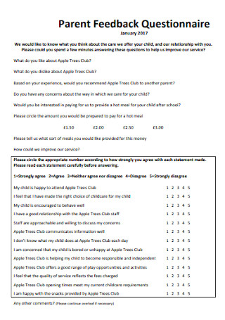 Parent Feedback Questionnaire