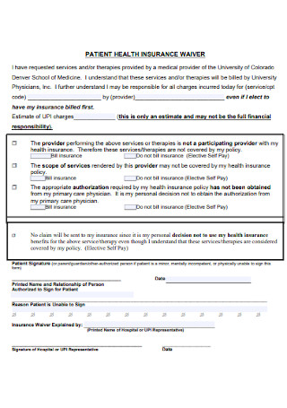 Patient Health Insurance Waiver Form
