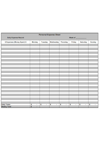 Personal Expense Sheet