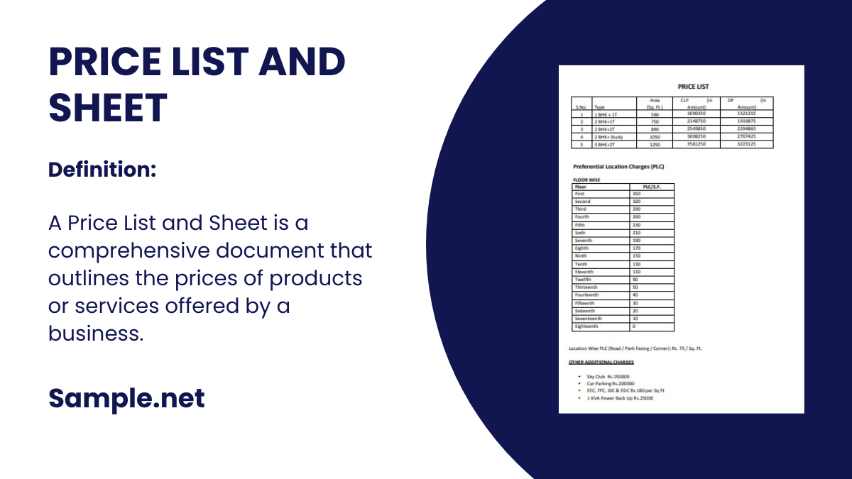 price list and sheet 1