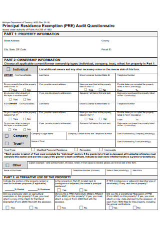 Principal Exemption Audit Questionnaire