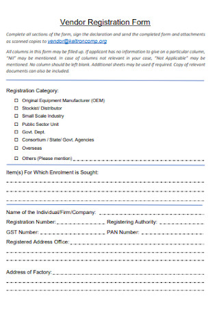 Printable Vendor Registration Form