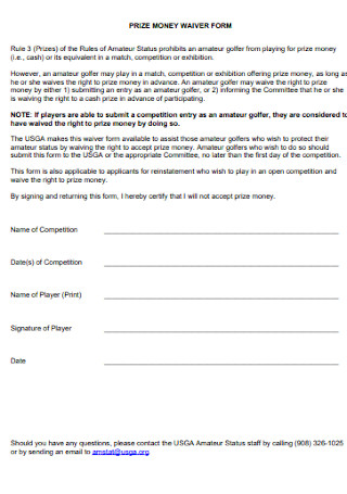Prize Money Waiver Form