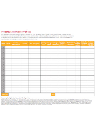 Property Loss Inventory Sheet