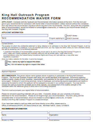 Recommendation Waiver Form
