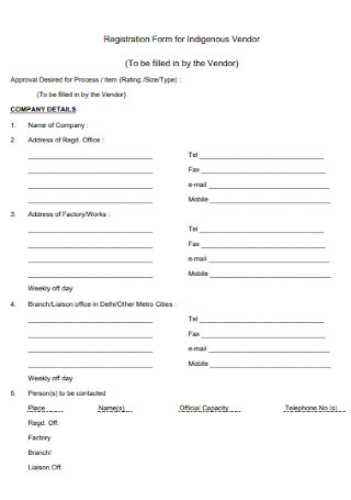 Registration Form for Indigenous Vendor