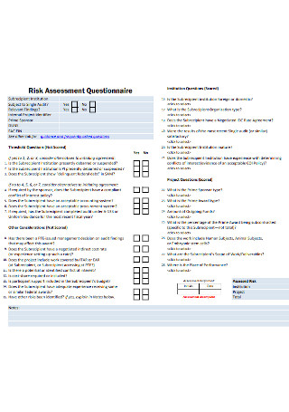 Risk Assessment Questionnaire Format