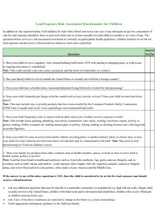 Risk Assessment Questionnaire for Children