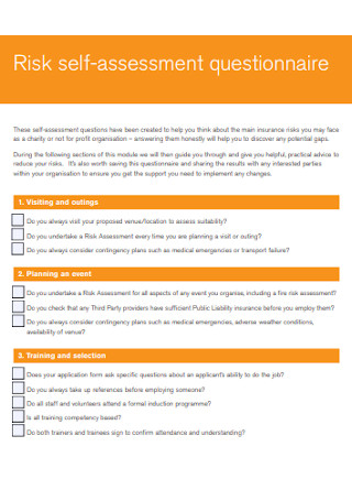 Risk Self Assessment Questionnaire Template