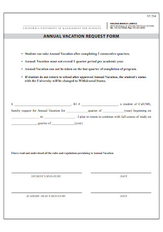 Sample Annual Vacation Request Form