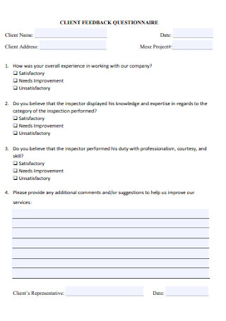 Sample Client Feedback Questionnaire