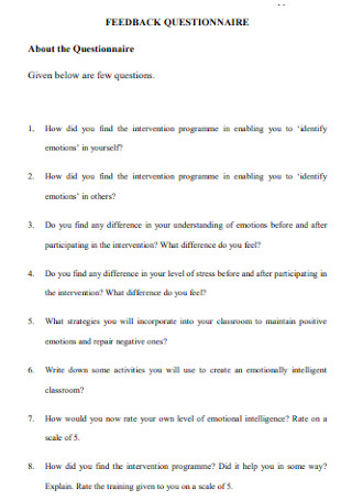 Sample Feedback Questionnaire Template