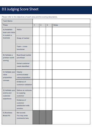 Sample Judging Score Sheet Example