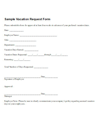 Sample Vacation Request Form Example