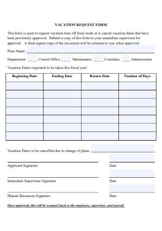 Sample Vacation Request Form