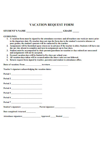 School Vacation Request Form