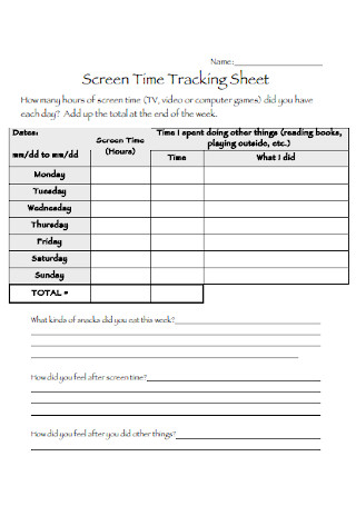 Screen Time Tracking Sheet