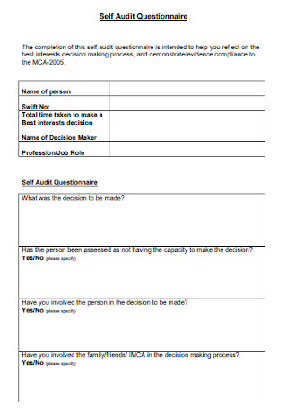 Self Audit Questionnaire Example