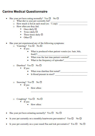 Simple Medical Questionnaire Template