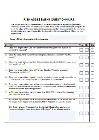 Simple Risk Assessment Questionnaire