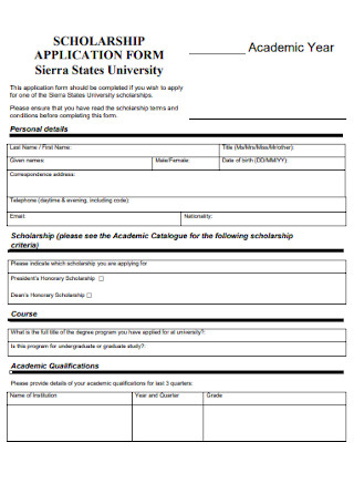 State University Scholarship Application Form