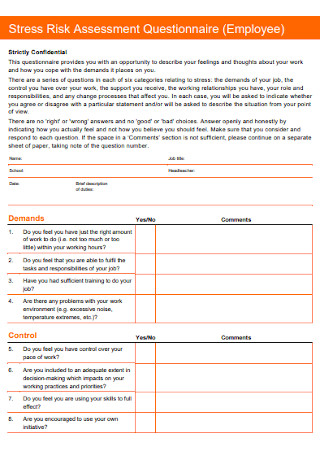 Stress Risk Assessment Questionnaire