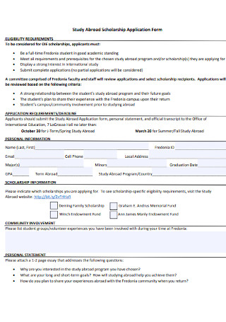 Study Abroad Scholarship Application Form
