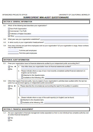 Subrecipient Audit Questionnaire