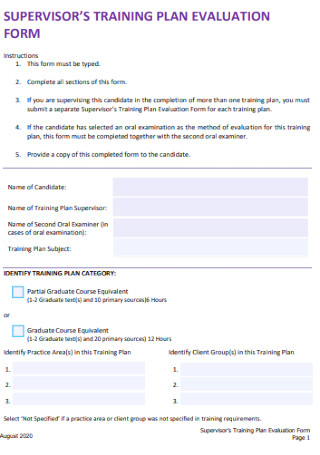Supervisor Training Plan Evaluation Form