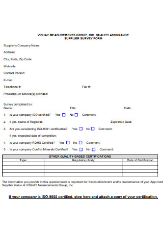 Supplier Survey Form