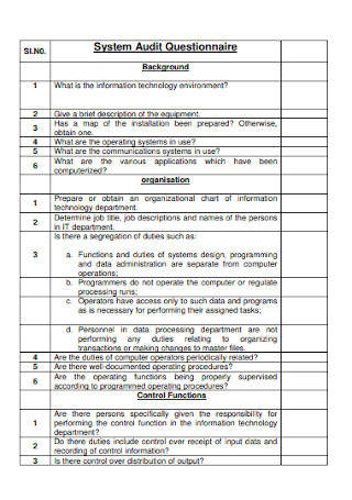 System Audit Questionnaire