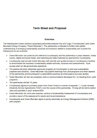 Term Sheet and Proposal