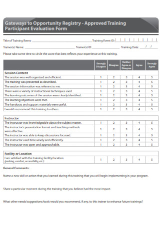 Training Participant Evaluation Form