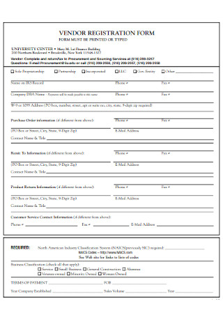 University Vendor Registration Form