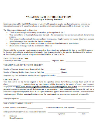 Vacation Cash Out Request Form Template