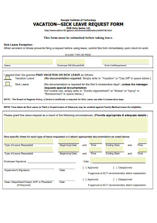 Vacation Leave Request Form