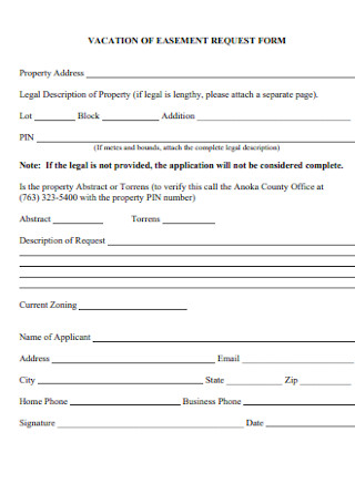 Vacation of Easement Request Form