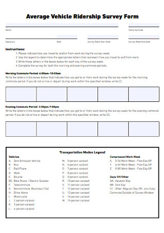 Vehicle Ridership Survey Form