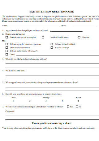 Volunteer Exit Intewrview Questionnaire