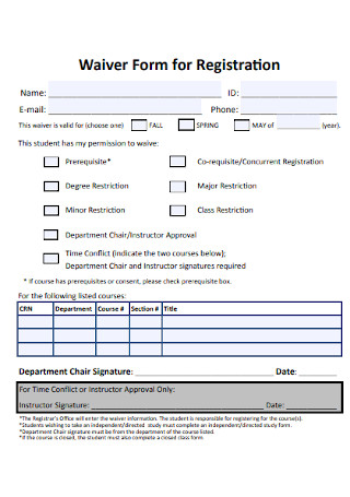 Waiver Form for Registration