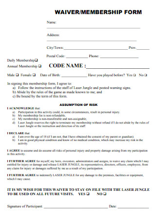 Waiver and Membership Form