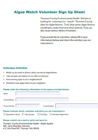 Watch Volunteer Sign Up Sheet 