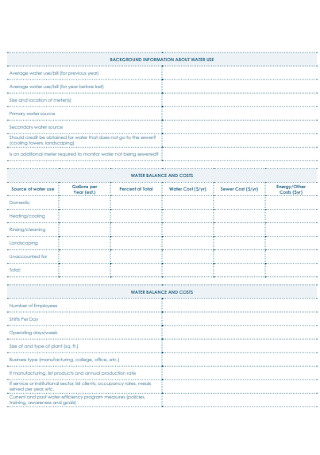 Water Audit Data Collection Sheet