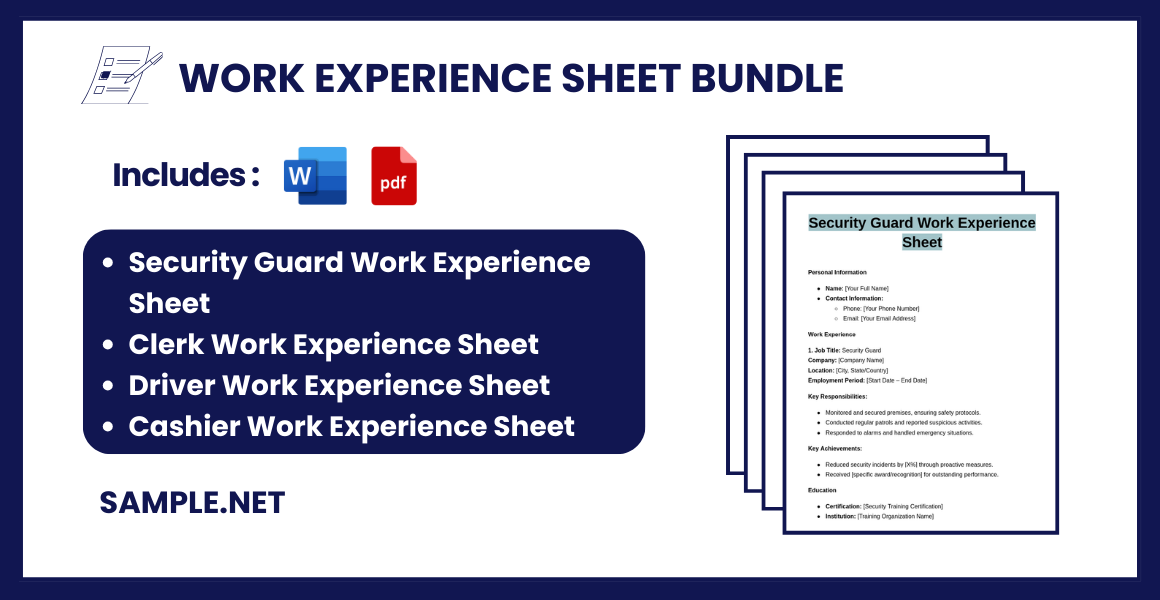 work experience sheet bundle