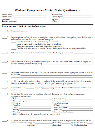 Workers Medical Status Questionnaire