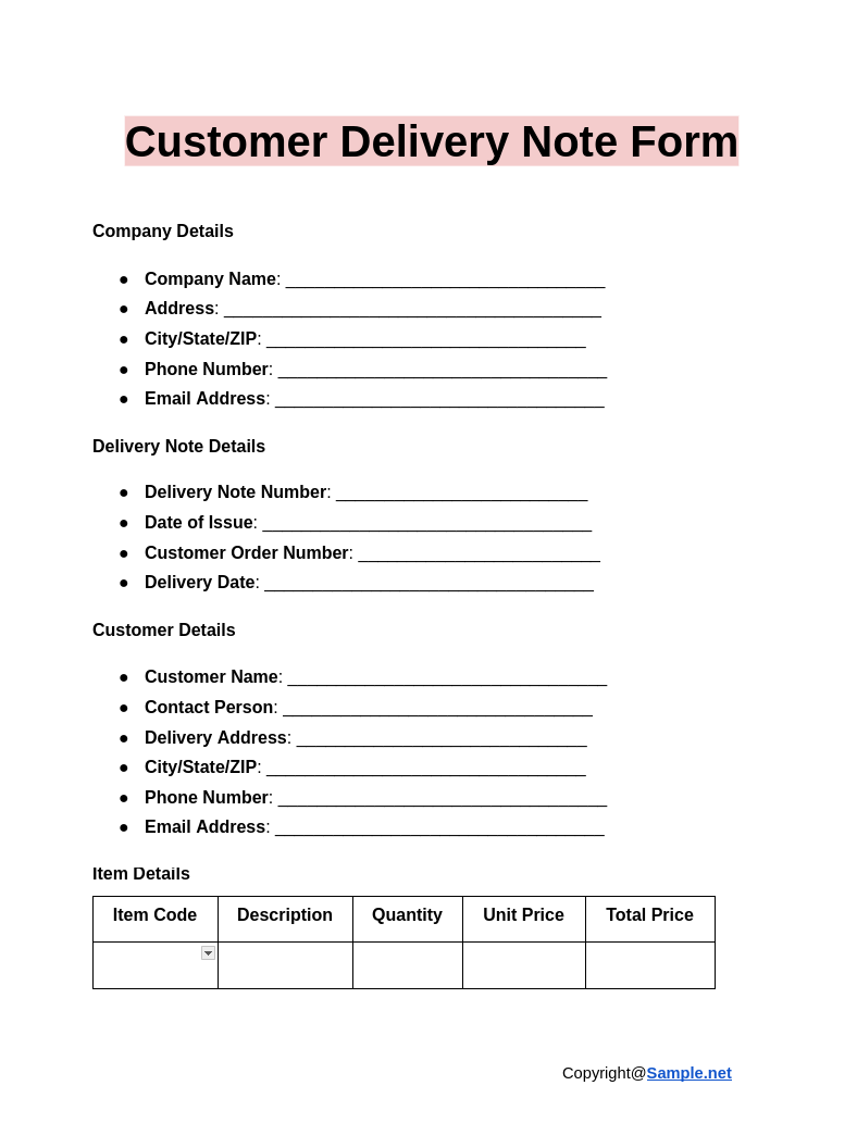 Customer Delivery Note Form Google Docs 01 07 2025 10 45 AM