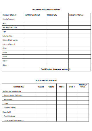 Household Income and Expense Statement